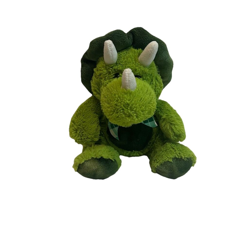 Inter American Products Plush Green Triceratops Dinosaur 9" Sitting Stuffed Toy